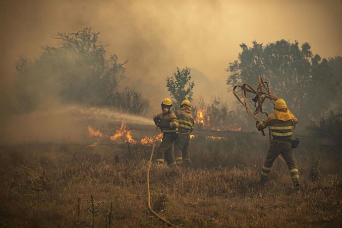 Archivo - Efectivos de bomberos durante el incendio de la Sierra de la Culebra, a 18 de junio de 2022, en Zamora,