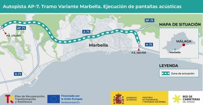 Infografía de las obras para reducir ruido de AP-7 en el tramo de la variante de Marbella