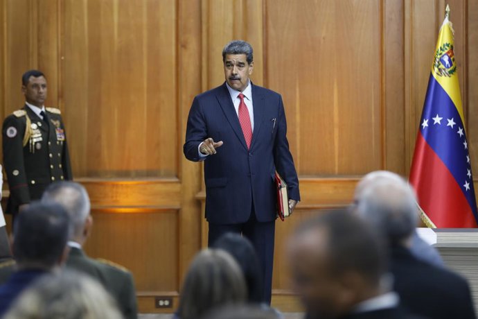 31 July 2024, Venezuela, Caracas: Venezuelan President Nicolas Maduro speaks at a press conference in the Miraflores presidential palace three days after his controversial re-election. 