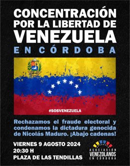 Cartel de la Asociación de Venezolanos en Córdoba por la concentración por "la libertad del país".