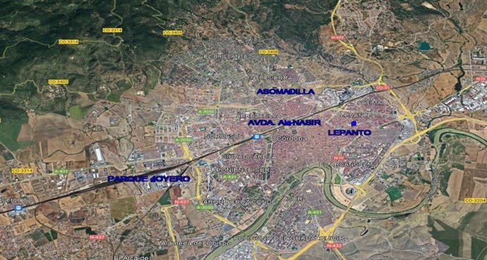 Mapa sobre el Plan de Mejora de la Calidad del Aire en la zona urbana de Córdoba.