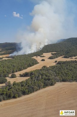 Una de las primeras imágenes del incendio de Castejón de Valdejasa.