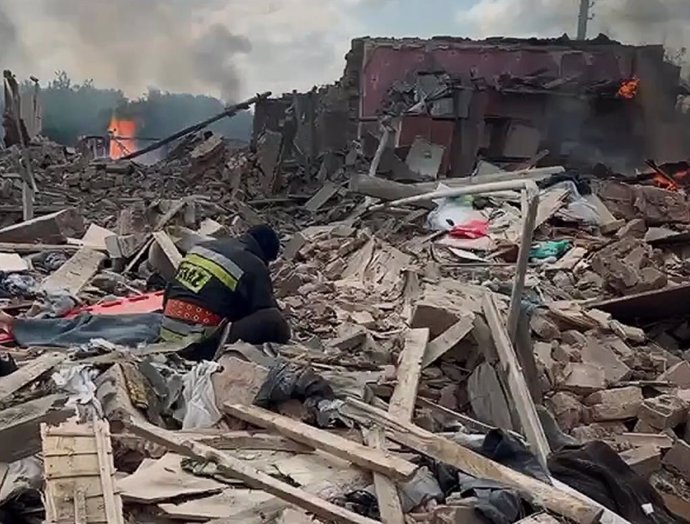 Edifici destruido por un ataque en la región ucraniana de Járkov