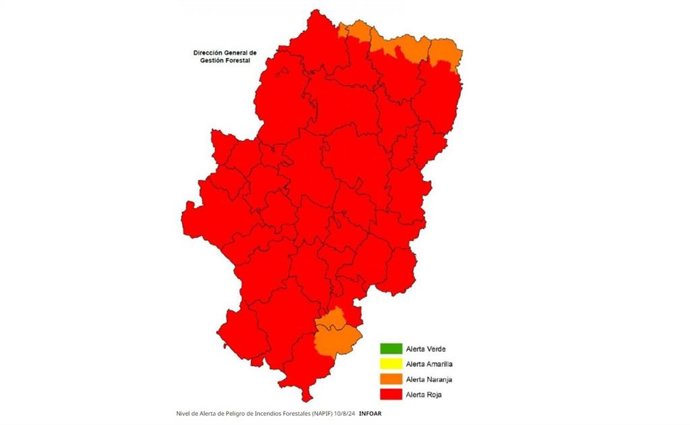 Mapa de alerta proporcionado por la Dirección General de Festión Forestal