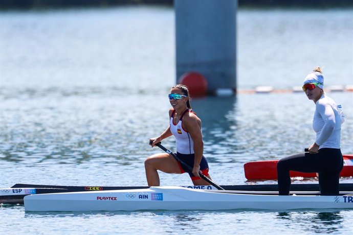 Antia Jacome of Spain competes in Women's Canoe Single 200m Final A of the Canoe Sprint on Vaires-sur-Marne Nautical Stadium during the Paris 2024 Olympics Games on August 10, 2024 in Paris, France.
