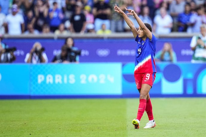 Mallory Swanson celebra su gol en el Estados Unidos-Brasil de Paris 2024