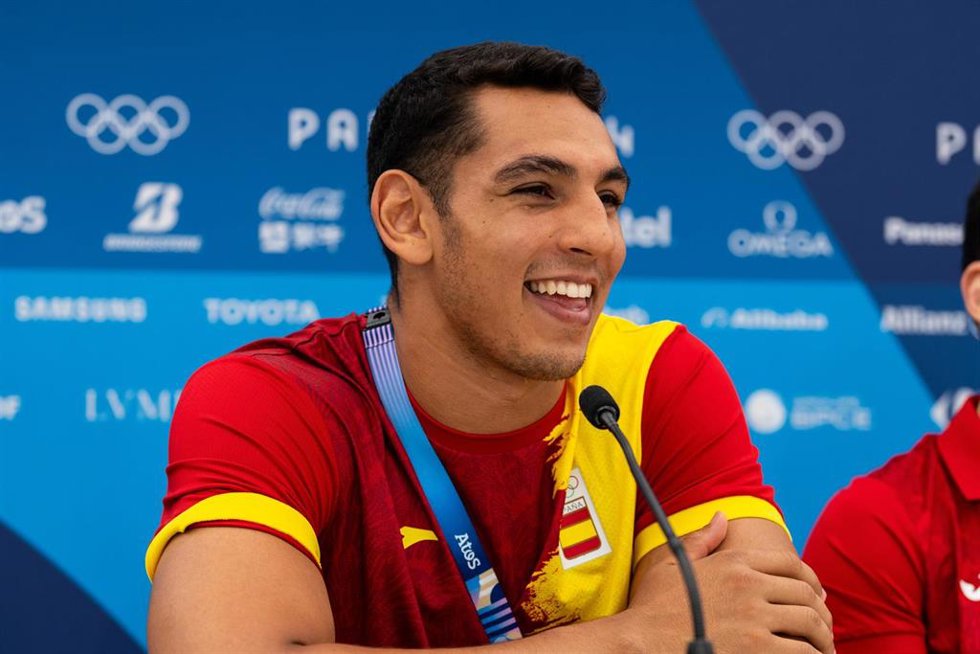 Ayoub Ghadfa en una rueda de prensa en los Juegos Olmípicos de París. Imagen de archivo.