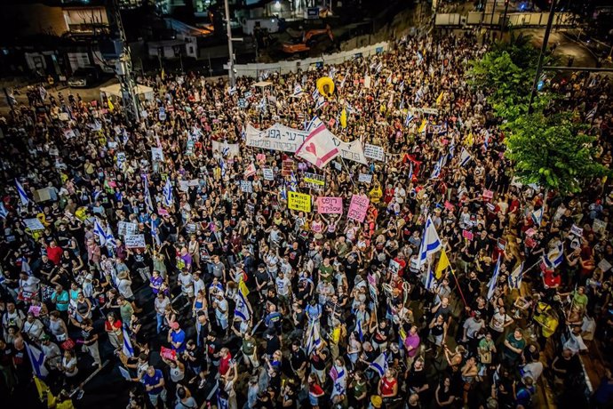 Protestas de los familiares de los rehenes en Tel Aviv.