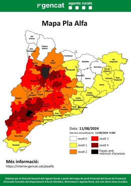 Mapa de peligro de incendio en Catalunya, a 11 de agosto de 2024