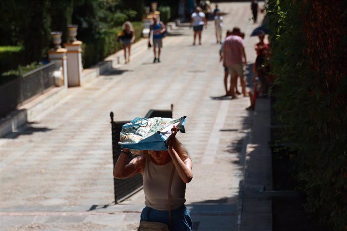 Una persona se resguarda del sol con una bolsa para soportar las altas temperaturas. Imagen de archivo. 