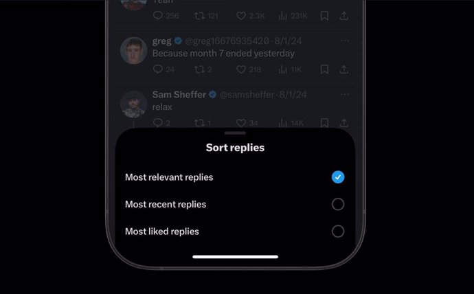 La nueva función para ordenar respuestas de publicaciones de X.