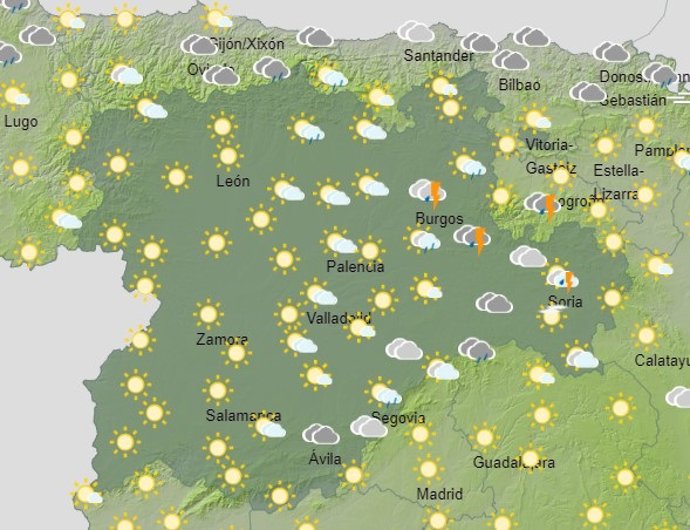 Predicción del tiempo en Castilla y León para la tarde del lunes 12 de agosto.