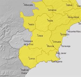 La Aemet emite un aviso de nivel amarillo por tormentas para este miércoles en la mayor parte de la Región
