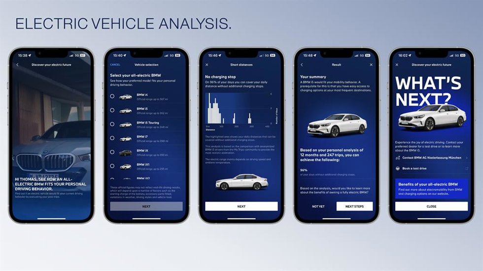 BMW lanza una herramienta en su app para simular el cambio de coche de combustión a eléctrico.