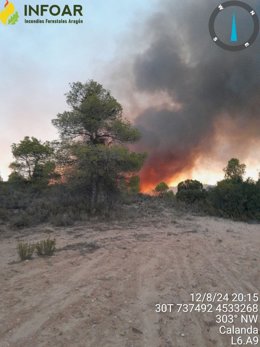 Incendio forestal declarado en Calanda (Teruel).