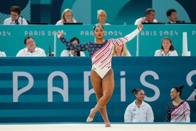 Jordan Chiles durante un ejercicio en los Juegos Olímpicos de París