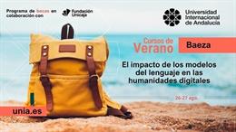 Cartel del encuentro sobre modelos del lenguaje en las humanidades digitales.