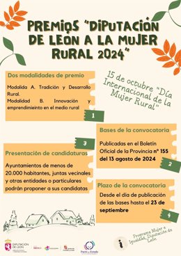 Recurso gráfico en el que se recogen las bases del premio Mujer Rural 2024