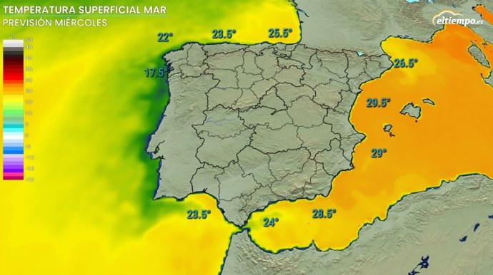 La temperatura superficial media del Mediterráneo batió su récord el 10 de agosto con 28,15ºC, según Eltiempo.Es.