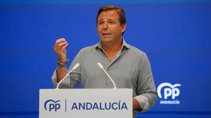 El secretario general del PP-A, Antonio Repullo, este miércoles en rueda de prensa.