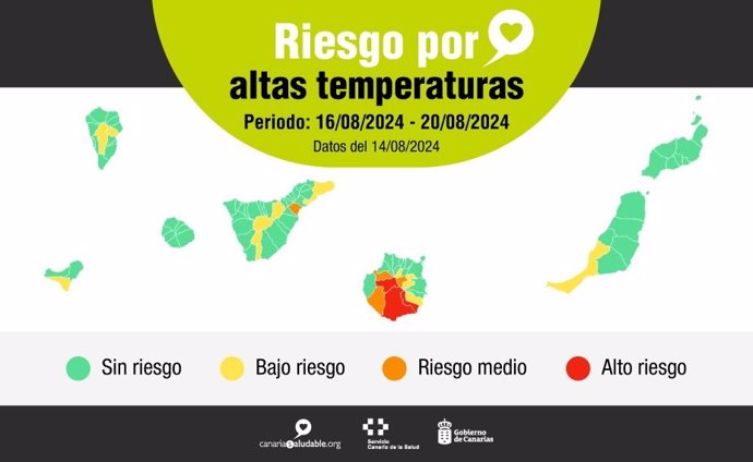 Mapa de alertas de Canarias por altas temperaturas