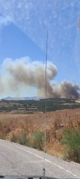 Imagen del fuego declarado en el paraje Sierra de las Cabras (Antequera)