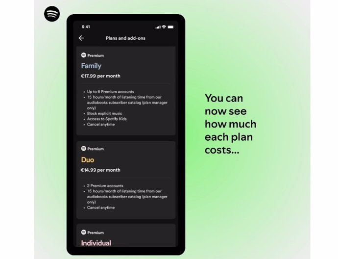 Spotify comenzará a mostrar los precios de sus productos para usuarios de iOS en la UE.