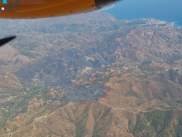 Vista aérea de la zona afectada por el incendio de Almuñécar