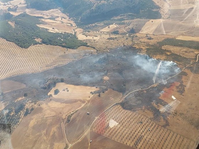 Imagen desde un helicóptero de la superficie quemada.