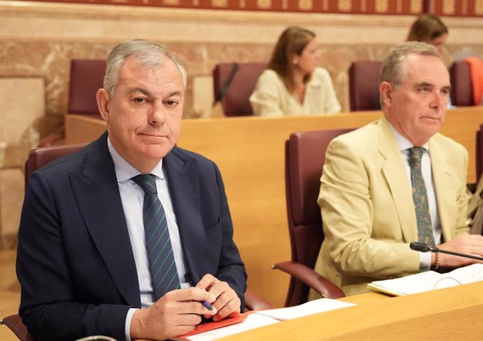 El alcalde de Sevilla, José Luis Sanz (i) junto al portavoz del PP en el Ayto. Juan Bueno (d)