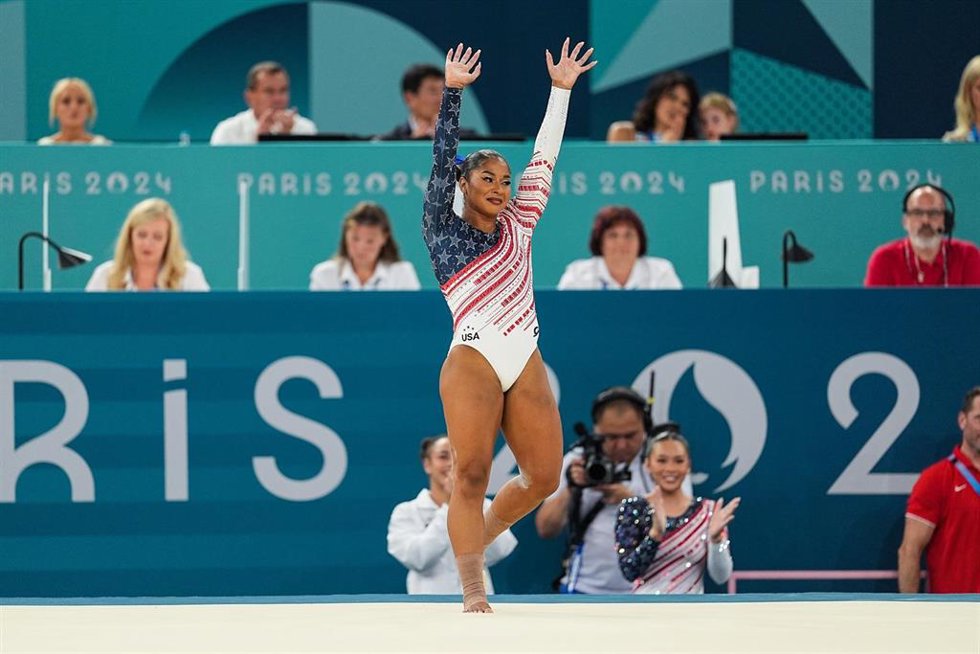 La gimnasta estadounidense Jordan Chiles, en Paris 2024.