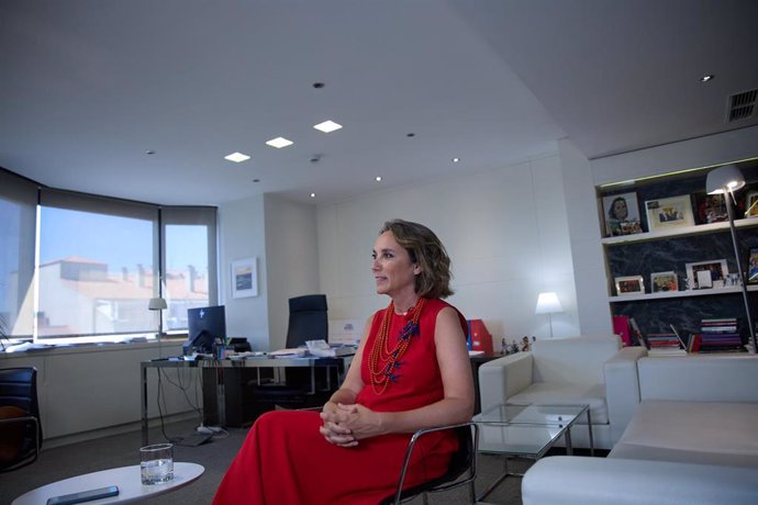 La secretaria general del PP, Cuca Gamarra, en una entrevista con Europa Press