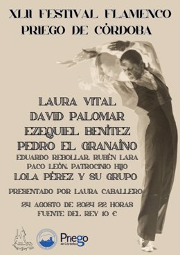 Cartel de la 42ª edición del Festival Flamenco de Priego de Córdoba que se celebra el día 24 de agosto.