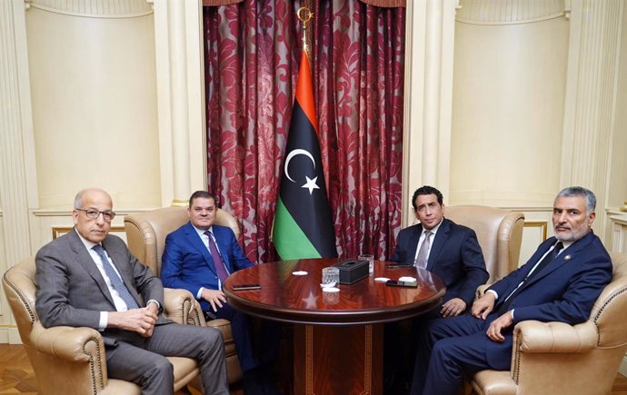 Archivo - September 7, 2023, libya, libya, libya: libyan President Mohamed Menfi meets with the President of the Supreme Council of State, the Prime Minister of the National Unity Government, and the Governor of the Central Bank of Libya, on September 07,