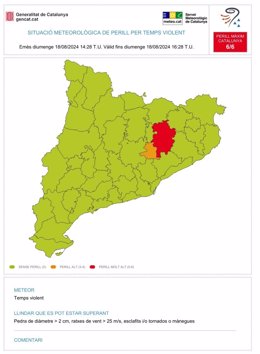 Avís per temps violent del Servei Meteorològic de Catalunya per a aquest diumenge