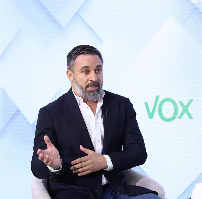 El líder de VOX, Santiago Abascal, durante una entrevista para Europa Press, en la sede de Vox, a 1 de agosto de 2024, en Madrid (España).