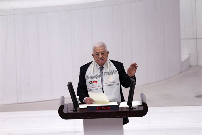 El presidente palestino, Mahmud Abbas, ante la Asamblea Nacional de Turquía