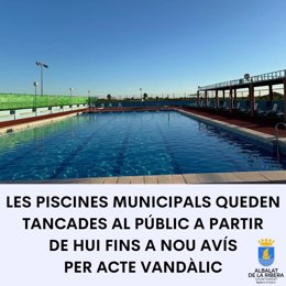 Mensaje del Ayuntamiento de Albalat de la Ribera sobre las piscinas municipales