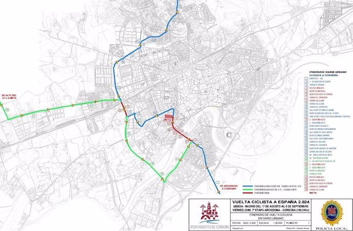 Mapa del recorrido de la 7ª etapa de La Vuelta en su llegada a Córdoba capital el viernes 23 de agosto. 