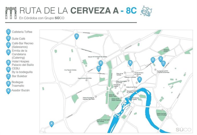 Mapa de 'La Ruta de la Cerveza a -8' en Córdoba.
