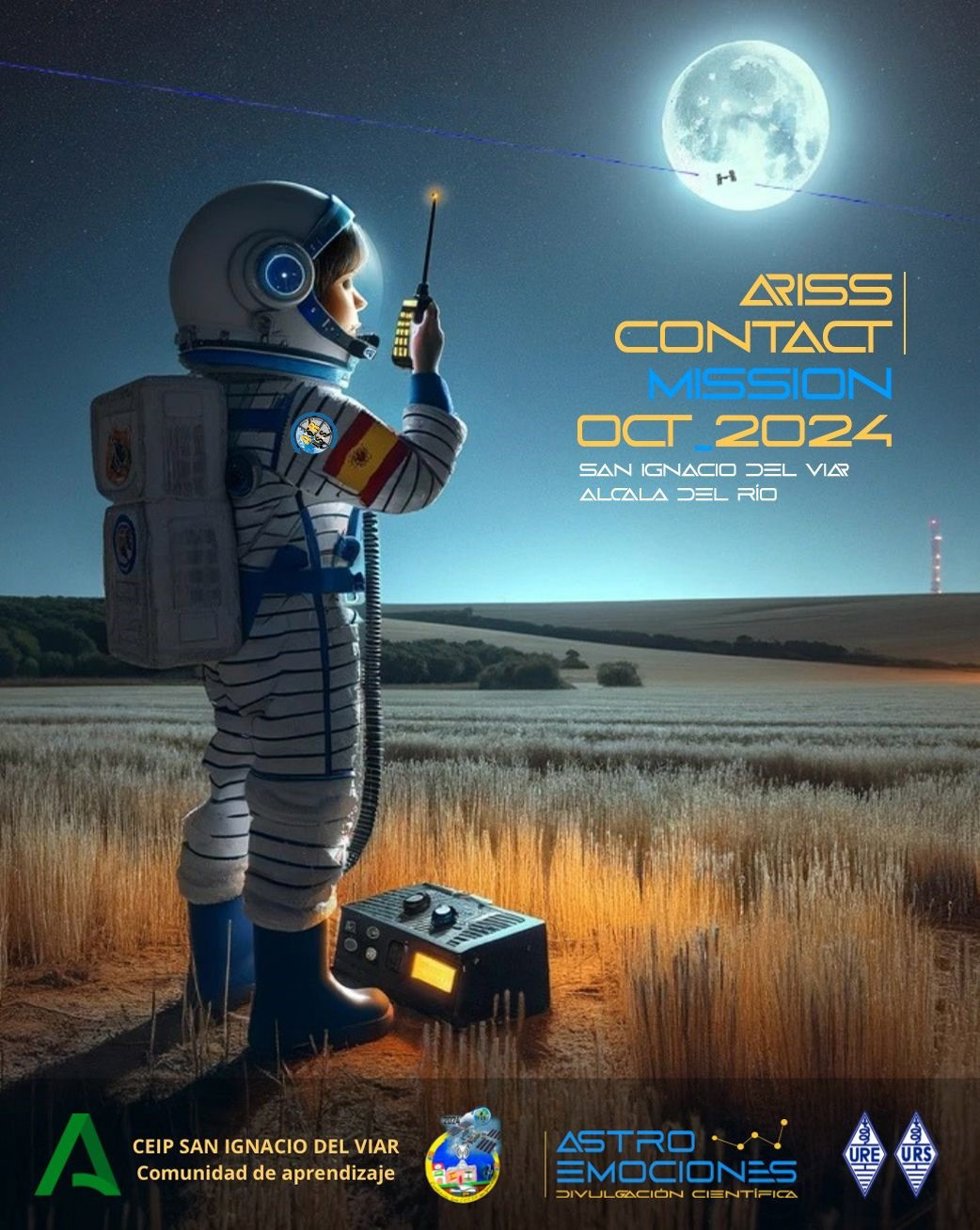 Cartel promocional del contacto entre alumnos del colegio público San Ignacio del Viar de dicha población de Alcalá del Río y astronautas de la Estación Espacial Internacional