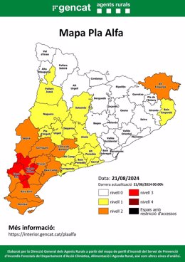 Riesgo de incendio en Catalunya, a 21 de agosto de 2024