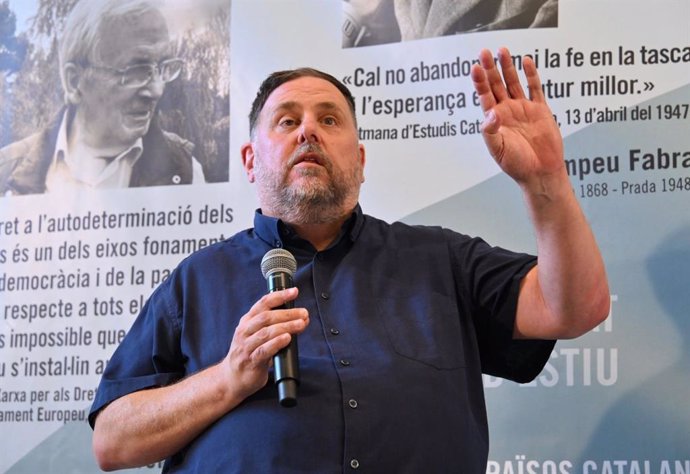 El expresidente de ERC Oriol Junqueras durante una conferencia en la Universitat Catalana d'Estiu (UCE) en Prada de Conflent