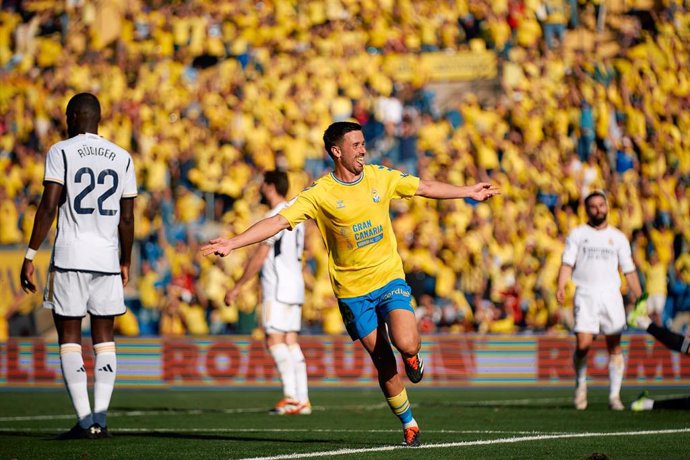 Archivo - Javi Munoz of UD Las Palmas celebrates a goal during the Spanish league, La Liga EA Sports, football match played between UD Las Palmas and Real Madrid at Estadio Gran Canaria on January 27, 2024, in Las Palmas de Gran Canaria, Spain.