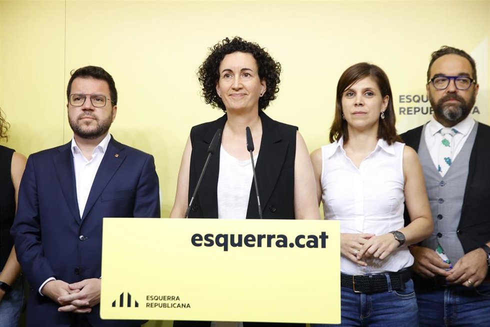 La secretaria general de ERC en funciones, Marta Rovira, durante una rueda de prensa de ERC, en la sede del partido, a 2 de agosto de 2024