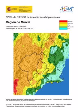 El nivel de riesgo de incendio forestal previsto para viernes es muy alto en la Cuenca de Mula y el Noroeste