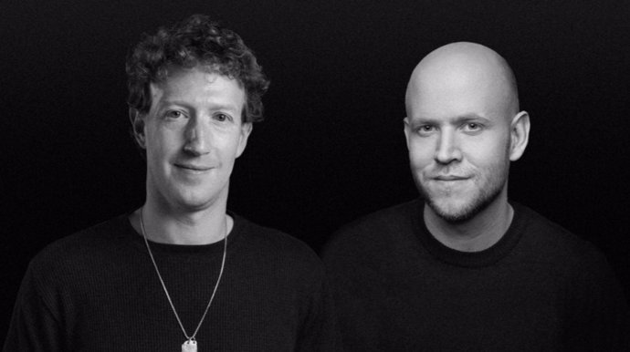 El CEO y fundador de Meta, Mark Zuckerberg (izquiera) y el El CEO y fundador de Spotify, Daniel Ek (derecha)