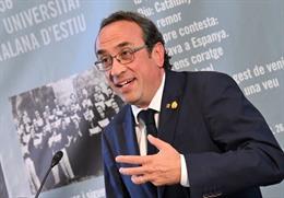 El presidente del Parlament, Josep Rull, durante la clausura de la Universitat Catalana d'Estiu (UCE)