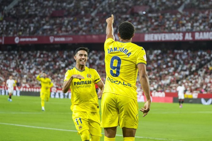 Arnaut Danjuma of Villarreal CF celebrates a goal during the Spanish league, La Liga EA Sports, football match played between Sevilla FC and Villarreal CF at Ramon Sanchez-Pizjuan stadium on August 23, 2024, in Sevilla, Spain.