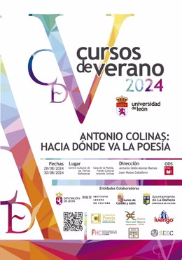 Cartel anunciador del ciclo 'Antonio Colinas. Hacia dónde va la poesía', del Curso de Verano de la Universidad de León.